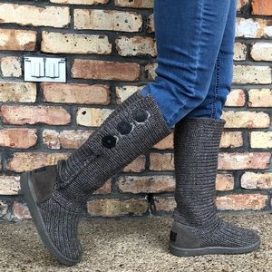 UGG Gray Cardi Knit 3 Button Sweater Boots